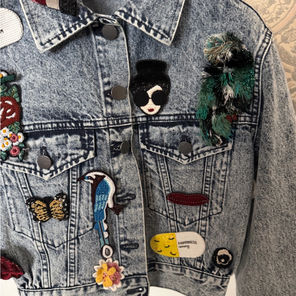 Alice + Olivia Denim Jacket with Pins - Picture 3 of 5